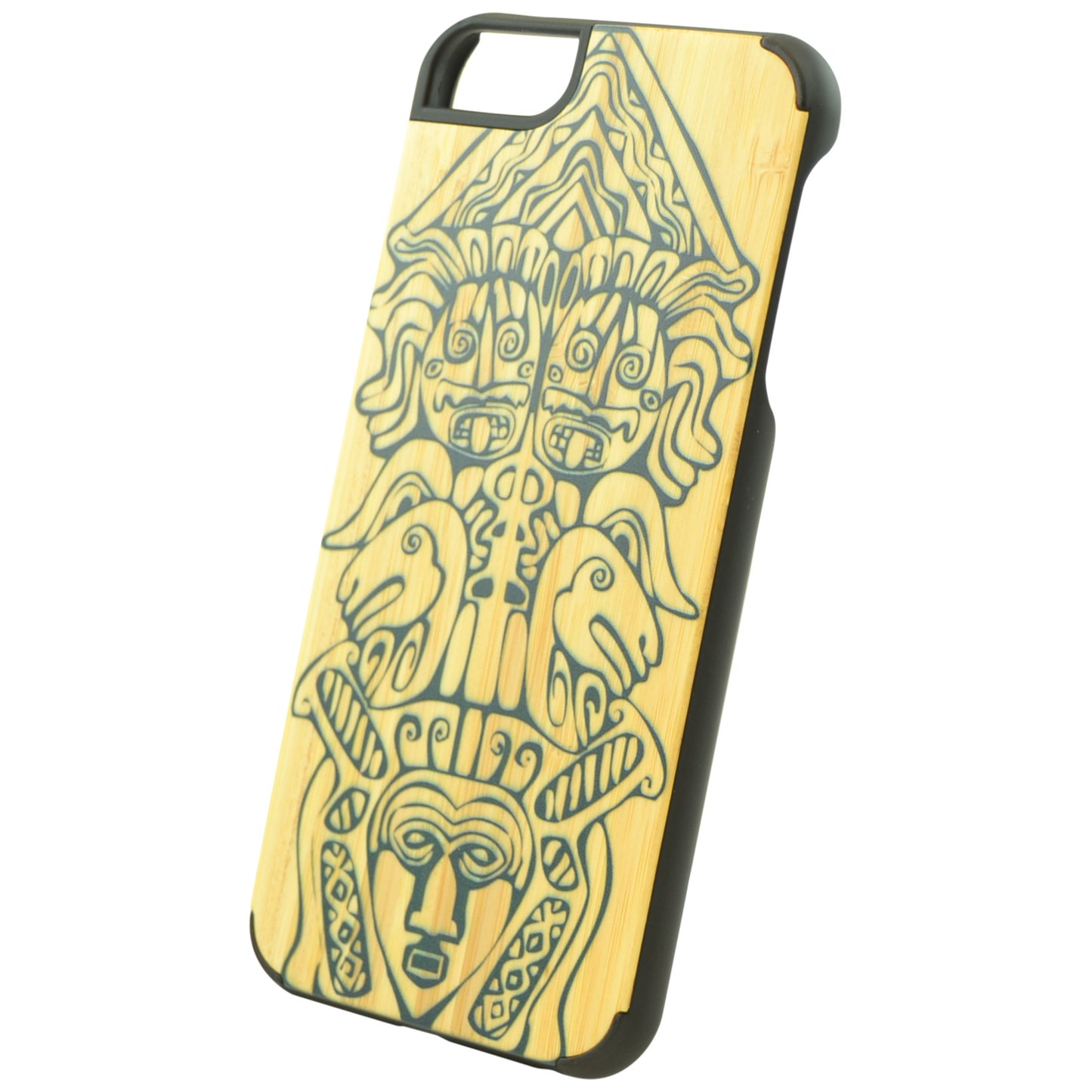 Wooden Case iPhone 6 Plus Aztec Tiki Tribal Head Protective Bu black