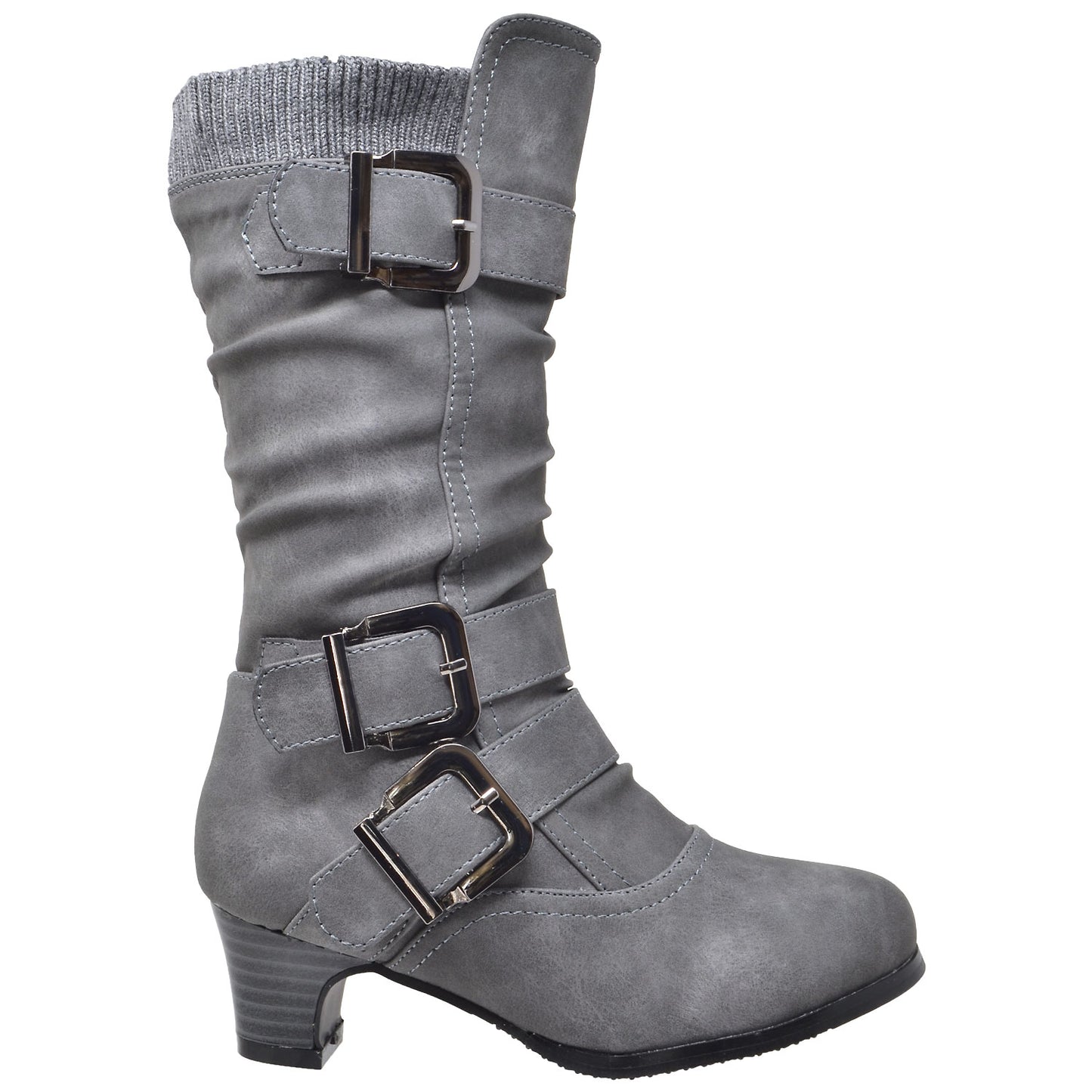 Toddler & Youth Strappy Buckle Heeled Mid Calf Boot