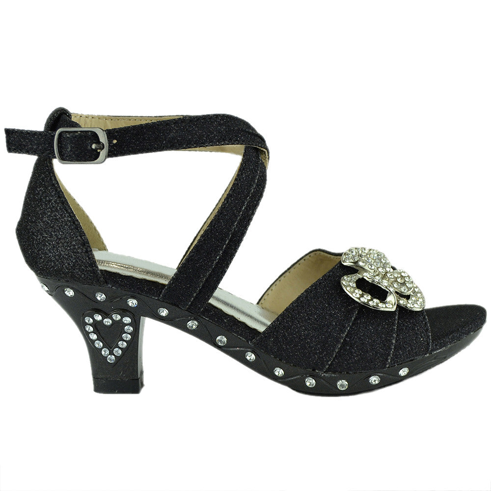 Girls Glitter Faux Suede Low Heel Shoes | The Children's Place - BLACK