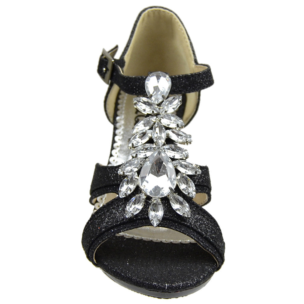 Toddler & Youth T-Strap Glitter Heel Sandal