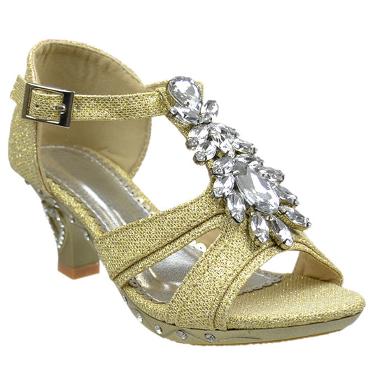 Toddler & Youth T-Strap Glitter Heel Sandal