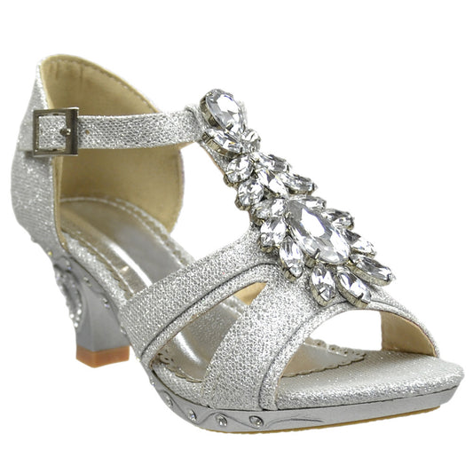 Toddler & Youth T-Strap Glitter Heel Sandal