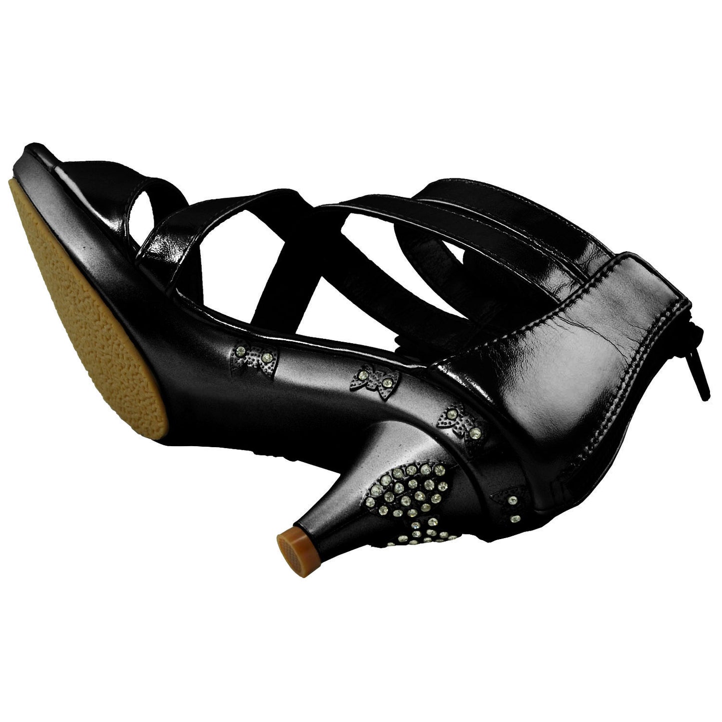 Girls Tulle Flower High Heel Dress Sandals Black