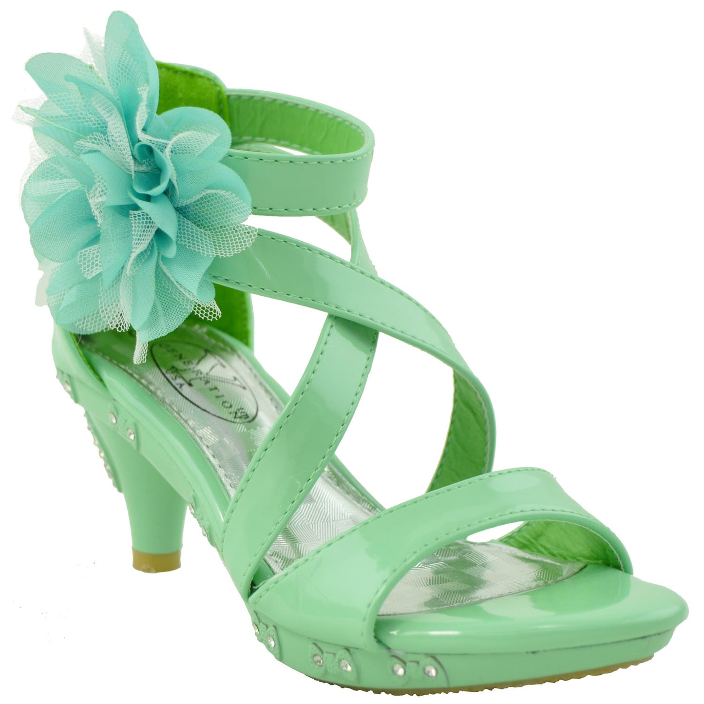 Generation Y Girls Rhinestone Flower Clear Heel Sandals