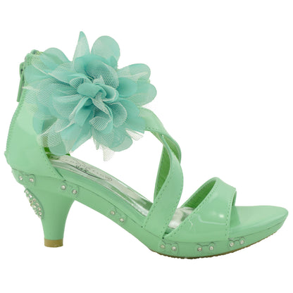 Generation Y Girls Rhinestone Flower Clear Heel Sandals
