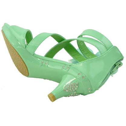 Generation Y Girls Rhinestone Flower Clear Heel Sandals