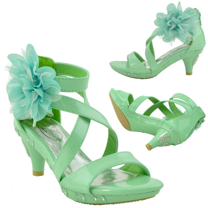 Generation Y Girls Rhinestone Flower Clear Heel Sandals