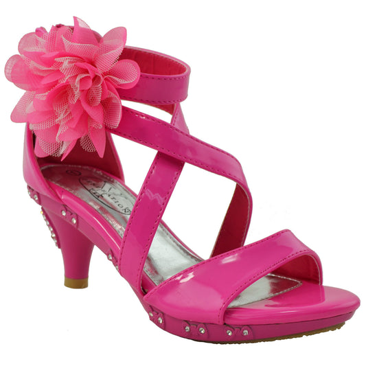 Toddler & Youth Tulle Flower Low Heel Sandal