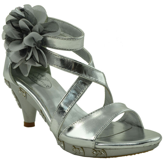Toddler & Youth Tulle Flower Low Heel Sandal