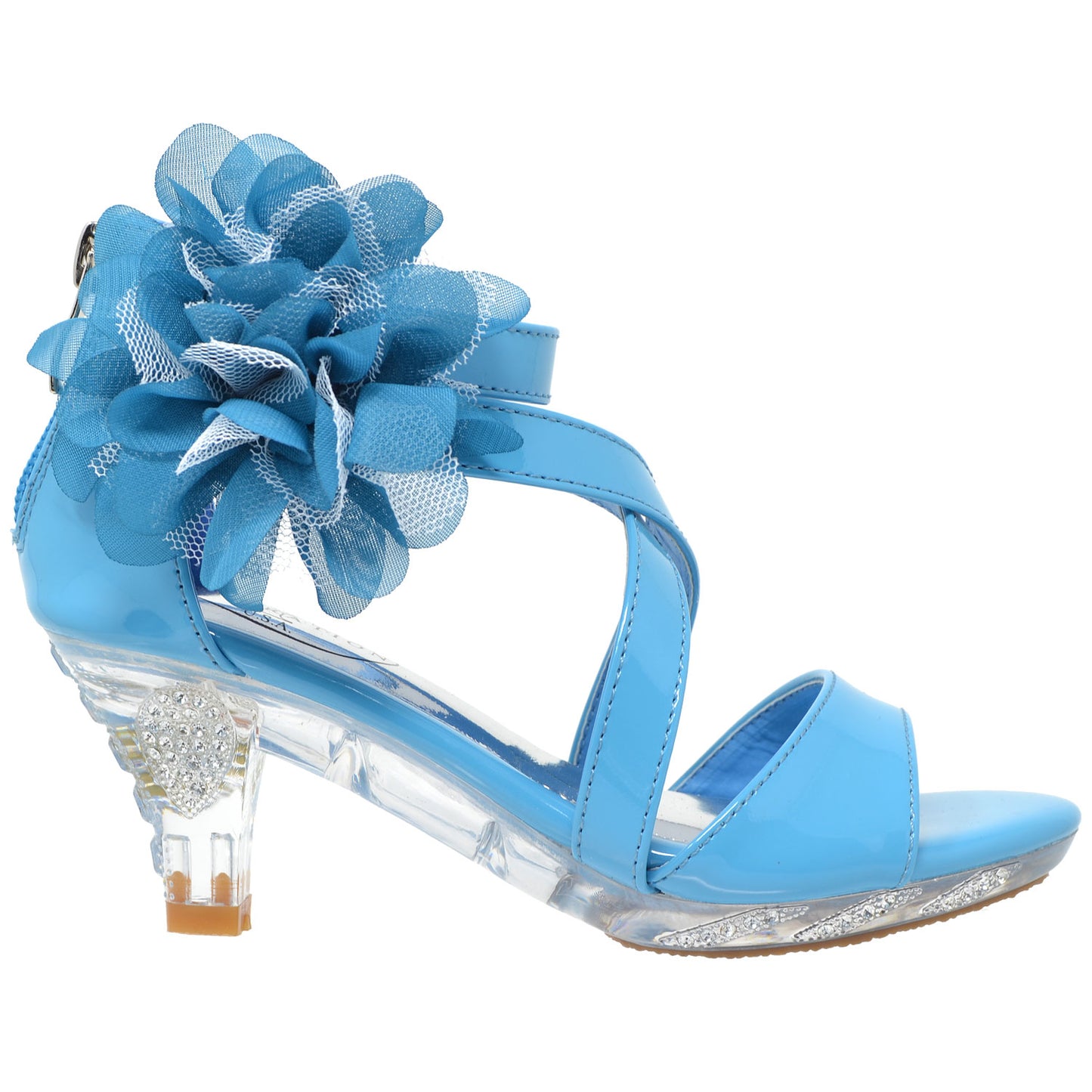 Generation Y Girls Rhinestone Flower Clear Heel Sandals