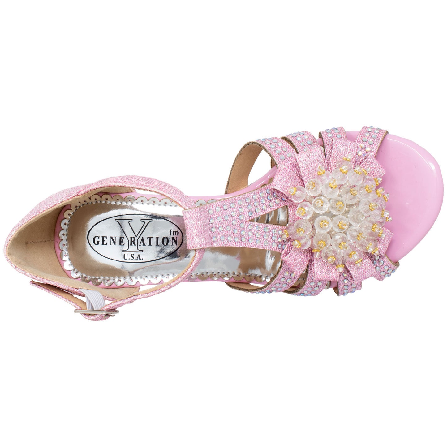 Generation Y Girl's T-Strap Beaded Glit Painted Wedge Sandal