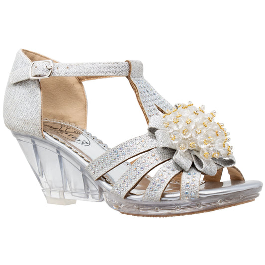 Generation Y Girl's T-Strap Beaded Glit Painted Wedge Sandal