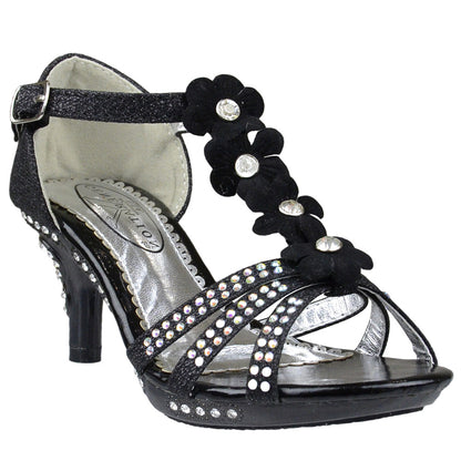 Toddler & Youth T-Strap Flower Low Heel Sandal