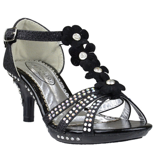 Toddler & Youth T-Strap Flower Low Heel Sandal