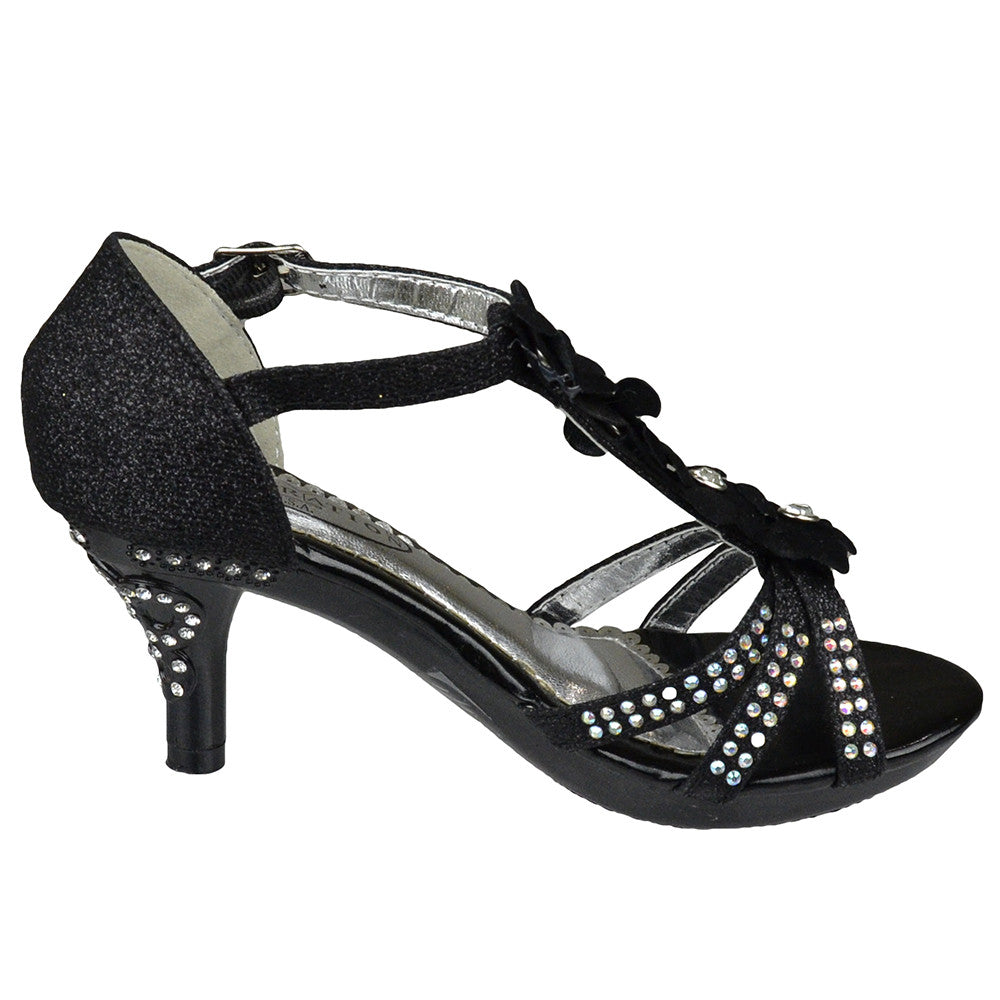 Toddler & Youth T-Strap Flower Low Heel Sandal