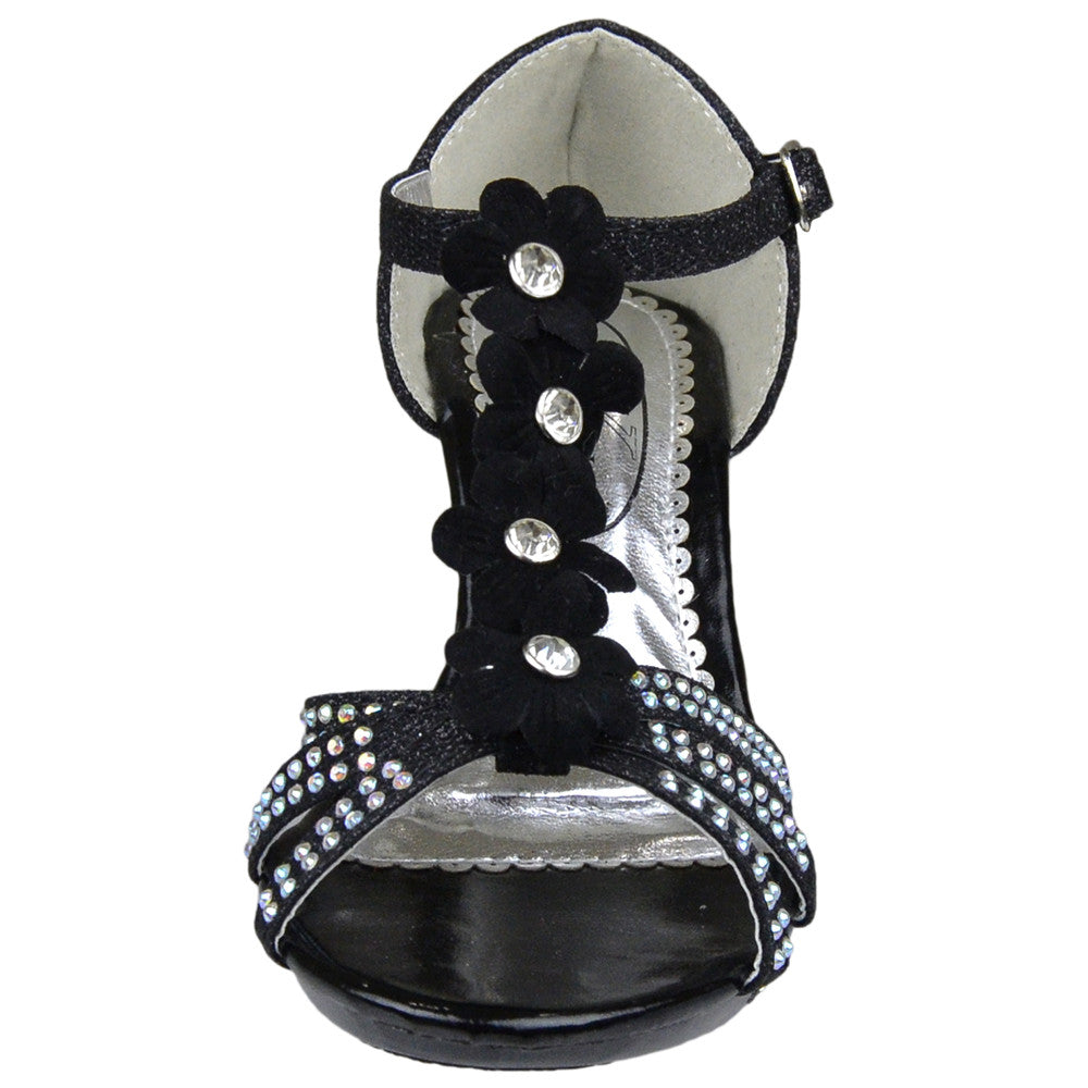 Toddler & Youth T-Strap Flower Low Heel Sandal