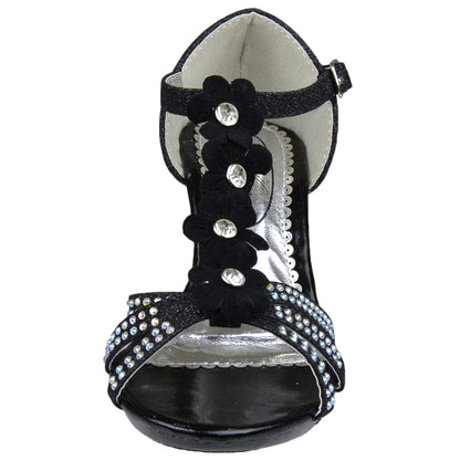 Toddler & Youth T-Strap Flower Low Heel Sandal