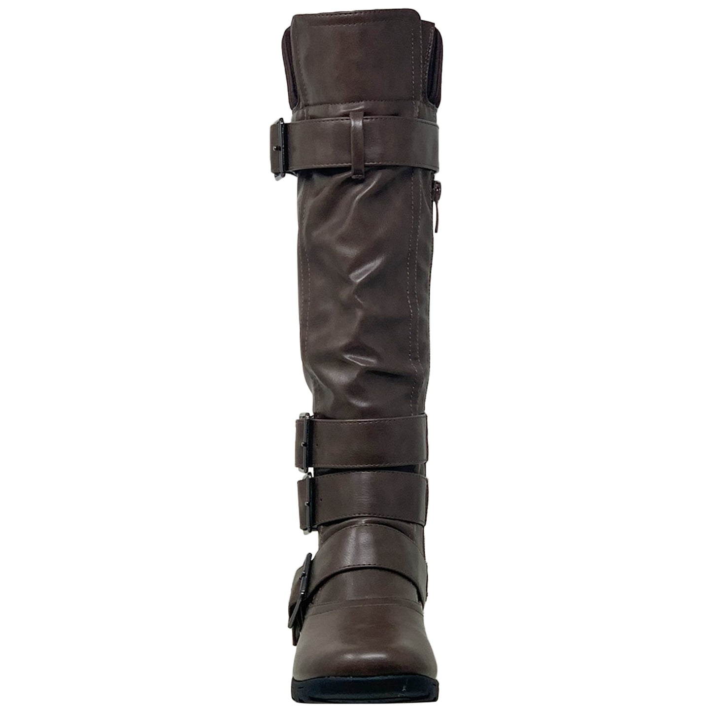 Generation Y Women's Knee High Boots Strappy Buckles Combat Taupe
