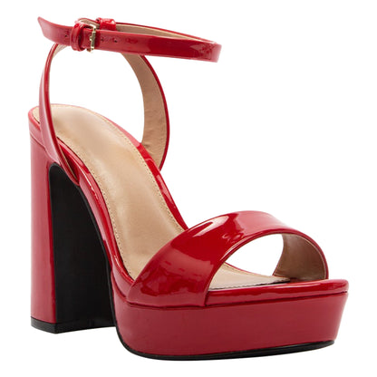 Women's Chunky Block Heel Sandals Ankle Strap Red