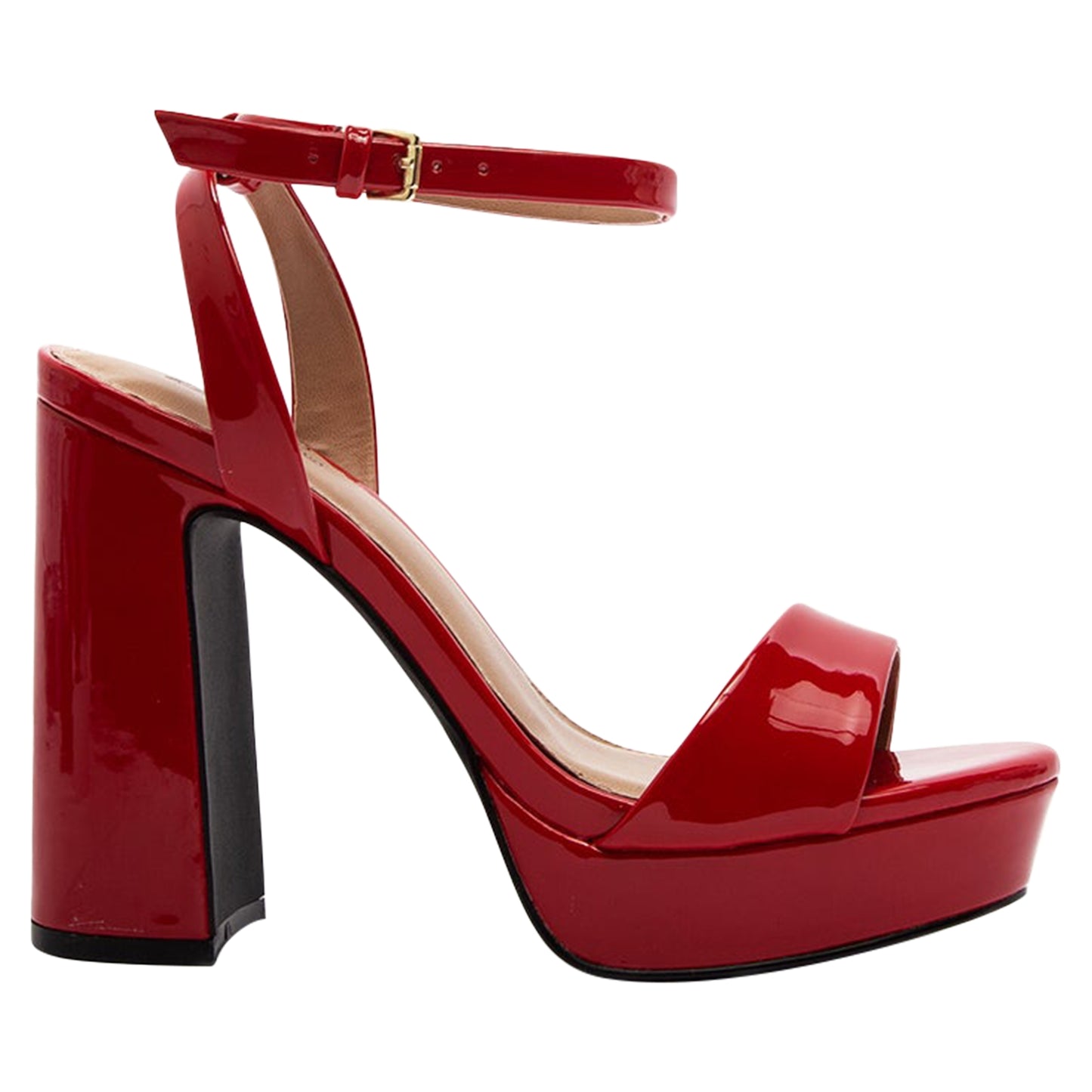 Women's Chunky Block Heel Sandals Ankle Strap Red