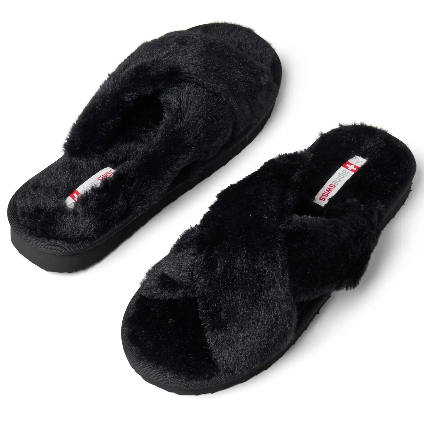 Womens Fuzzy Fluffy Slippers Memory Foam Indoor Outdoor Flat Sandals Black Suede