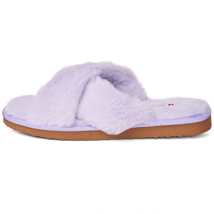 Womens Fuzzy Fluffy Slippers Memory Foam Indoor Outdoor Flat Sandals Lilac