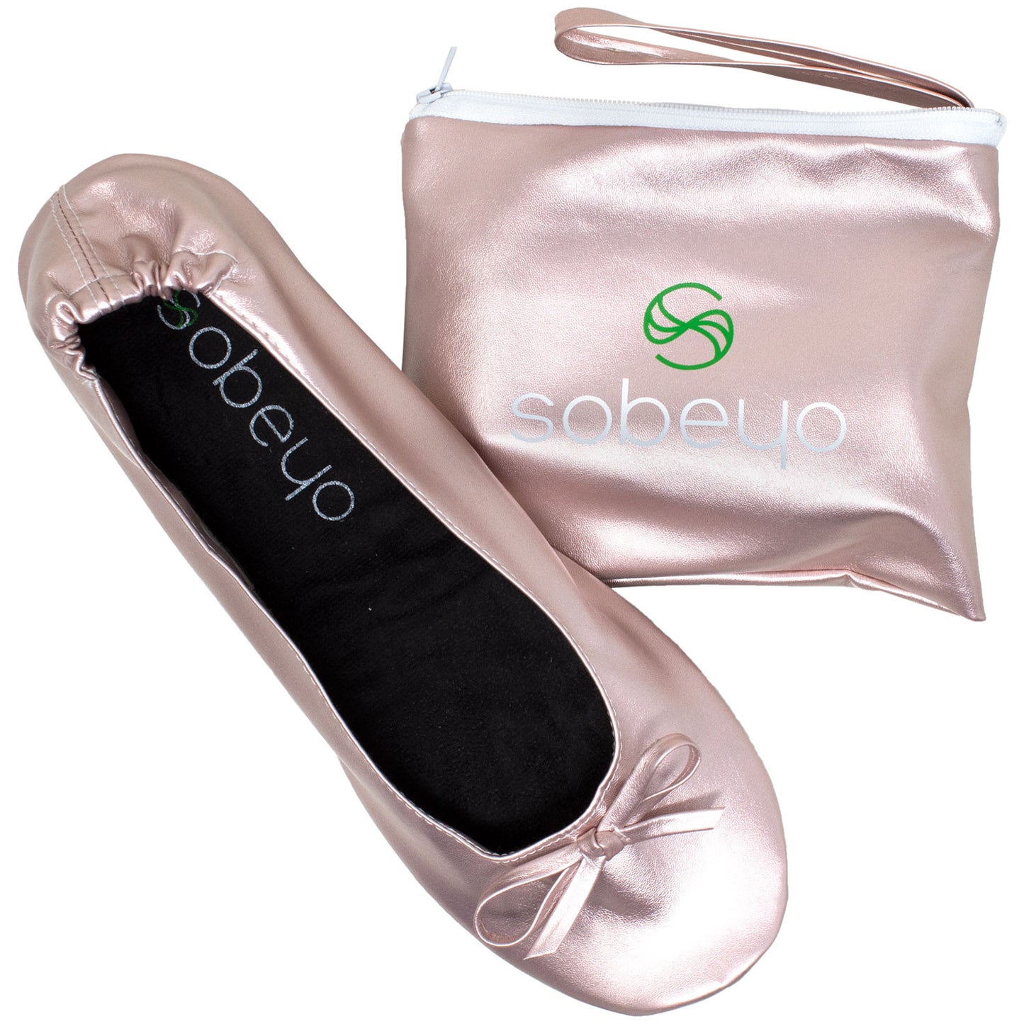 Foldable Ballet Flats Women's Travel Portable Comfortable Shoes Gold PU SOBEYO