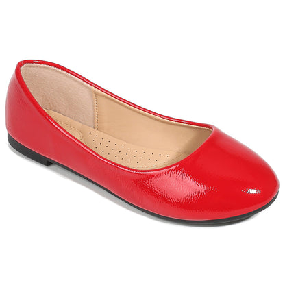 SOBEYO Basic Round Toe Ballet Flats Patent Leather Red