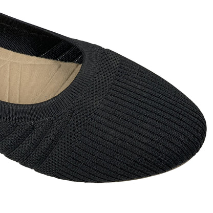 SOBEYO Sweater Round Toe Ballet Flats Soft Foldable Sole Black