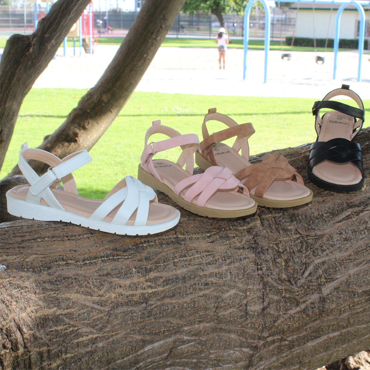 SOBEYO Girls Strappy Platform Cute Ankle Strap Summer Flat Sandals White