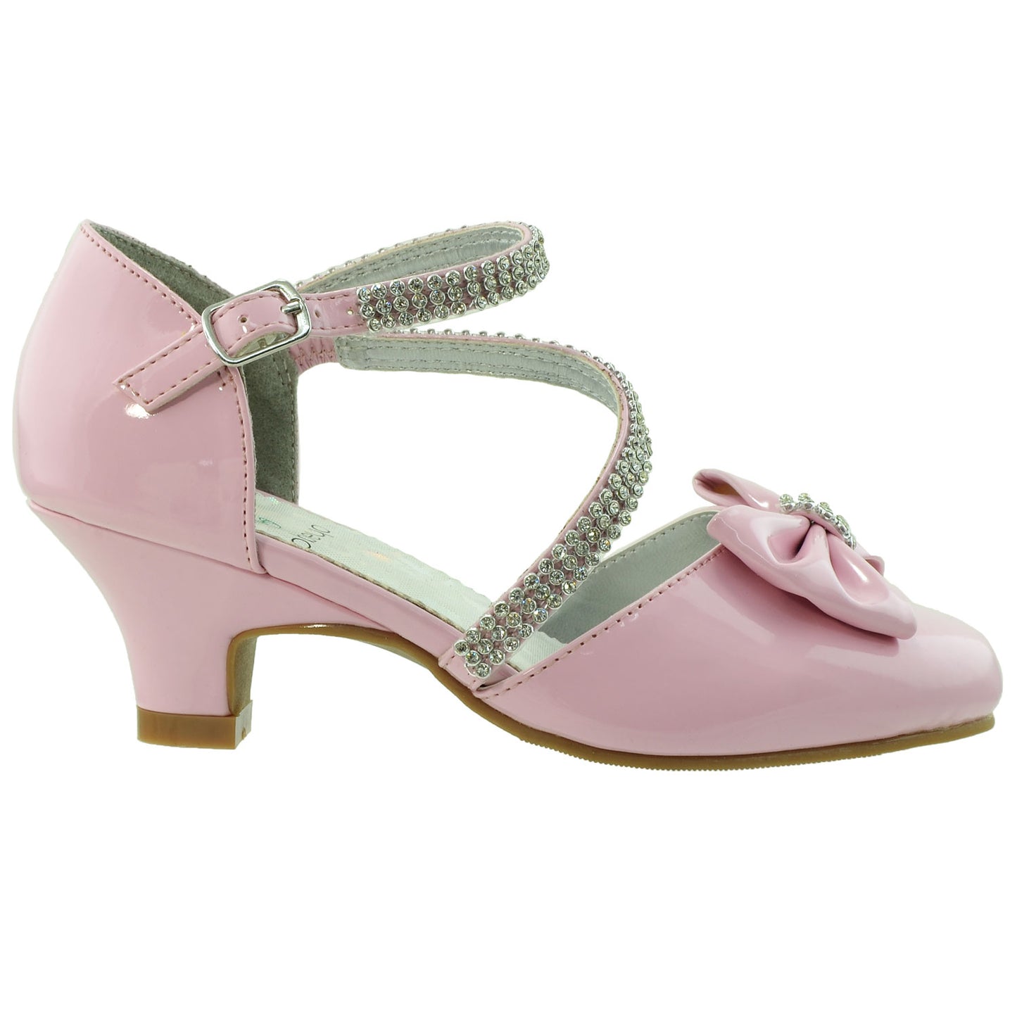 Girls Toddler Youth Pumps Rhinestone Bow Kitten Heel Dress Shoe Pink ...