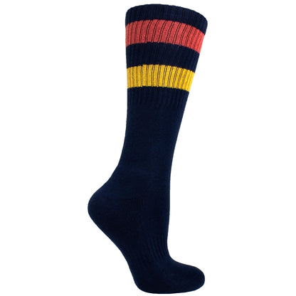 Men's Socks Solid Stripe Athletic Performance Sport Ribbed Mid Calf Crew Socks Navy