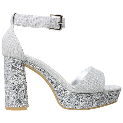 Block Heel Platform Glitter Sandal