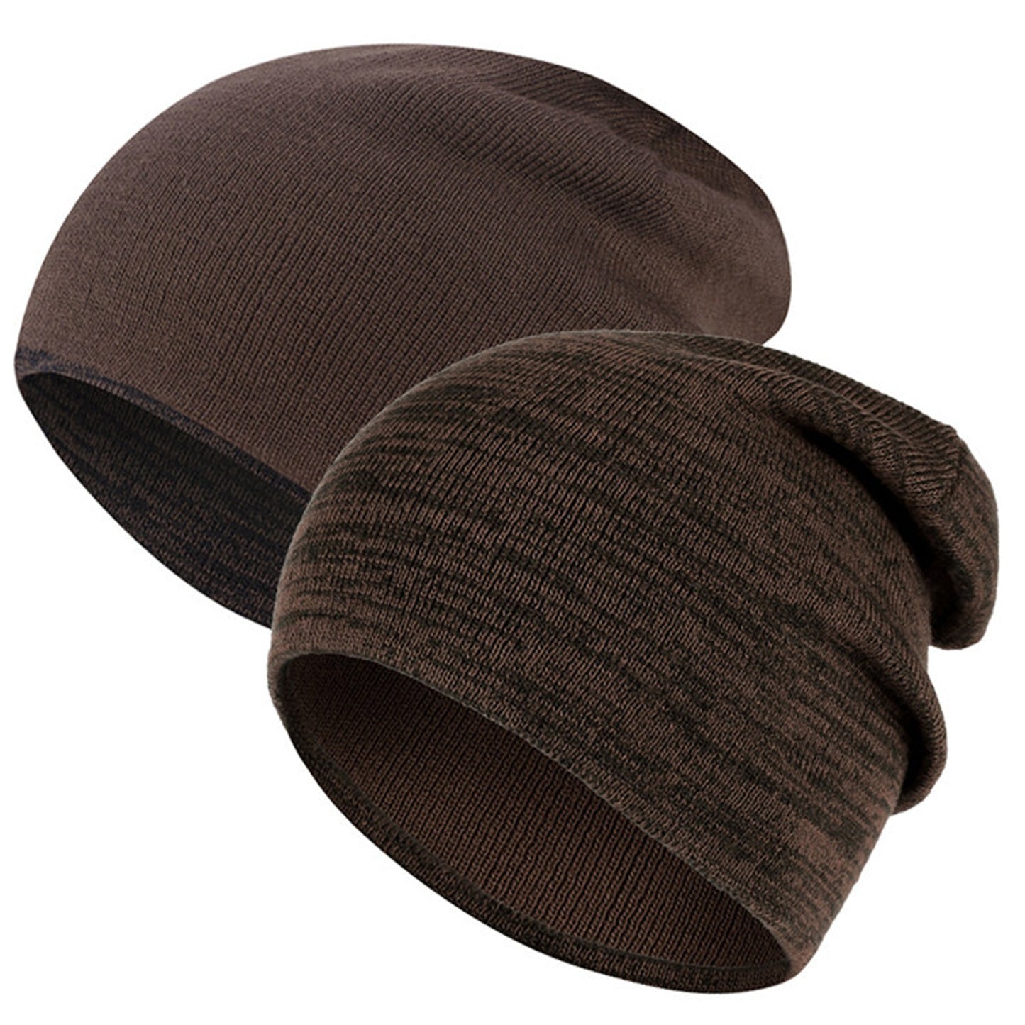 SOBEYO Unisex Reversible Beanie One-Tone Sweater Knit Warm Soft Hats Brown