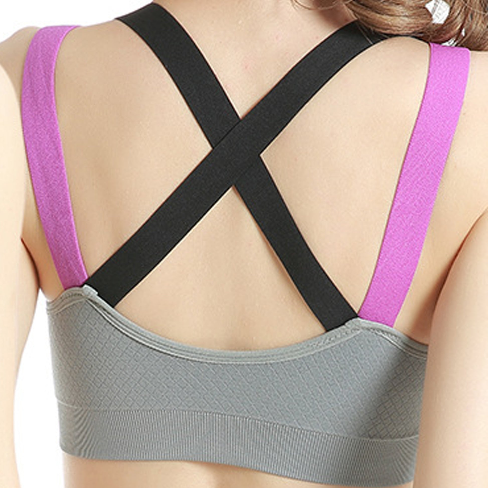 dianhelloya sports bras for women Women Sports Bra High-strength Solid  Color Push Up Multi Straps Cross Back Shockproof High Elasticity Scoop Neck