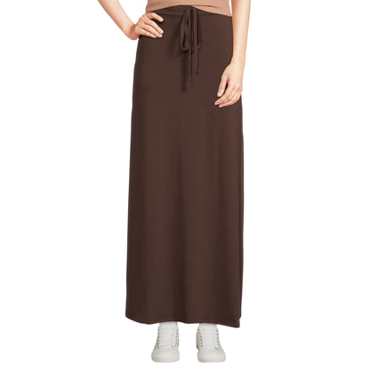 Women's Maxi Long Skirt Drawstring Waist Pockets Soft Comfort Fabric Brown
