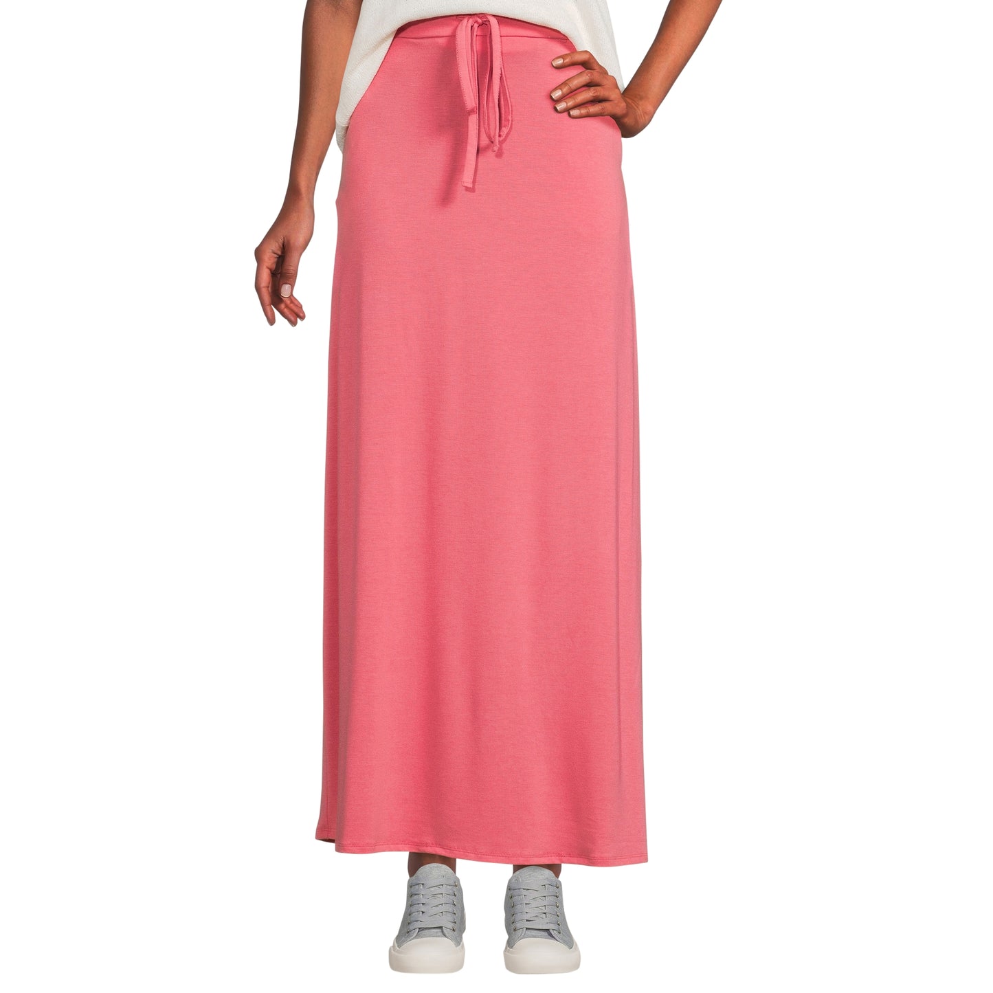 Women's Maxi Long Skirt Drawstring Waist Pockets Soft Comfort Fabric Red
