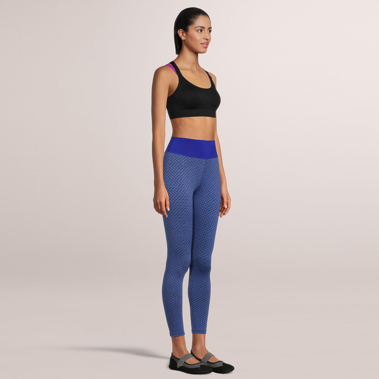 SOBEYO Legging Solid High Waisted Bubble Stretchable Fabric Blue
