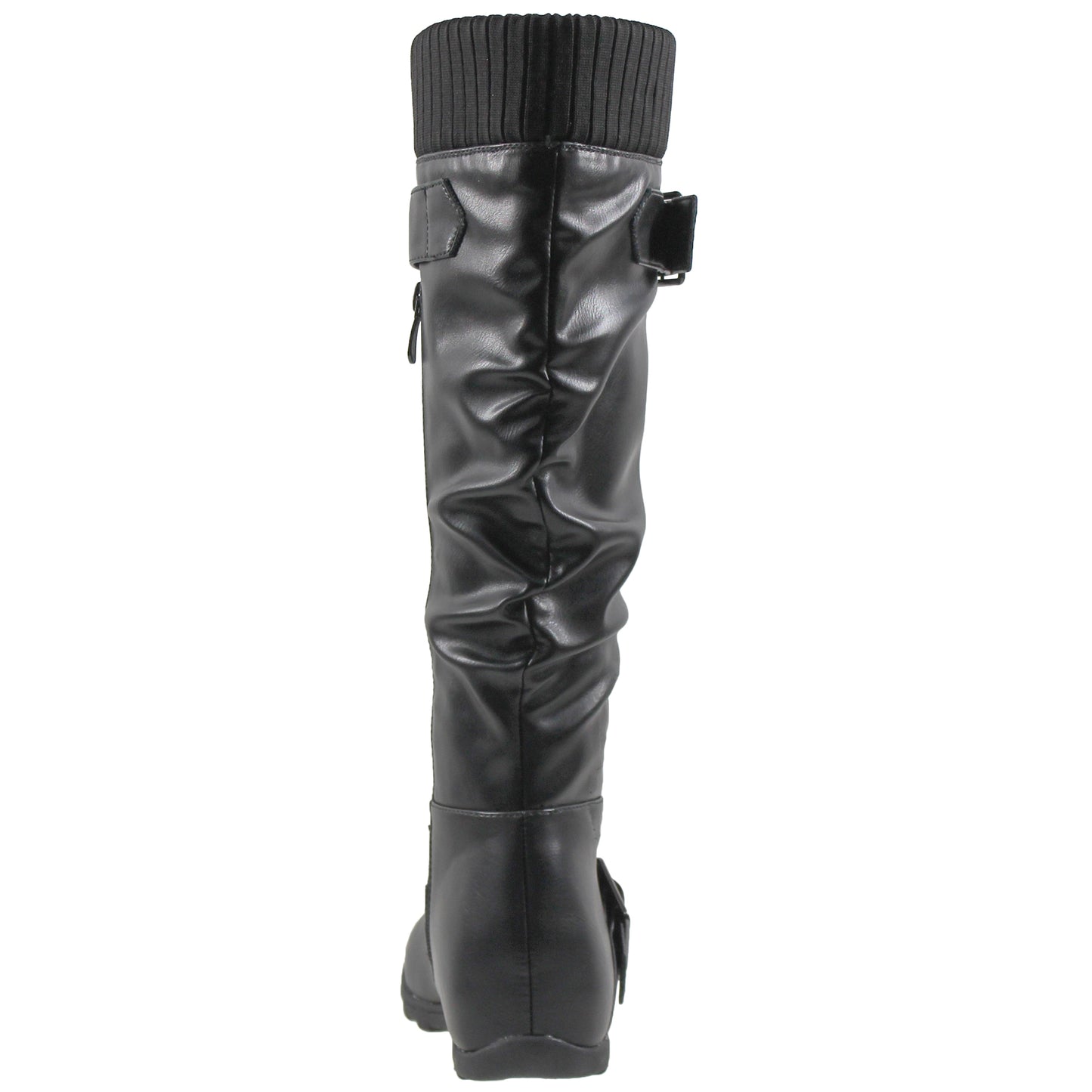 SOBEYO Knee High Boots Ruched Knit Cuff Double Straps Buckles