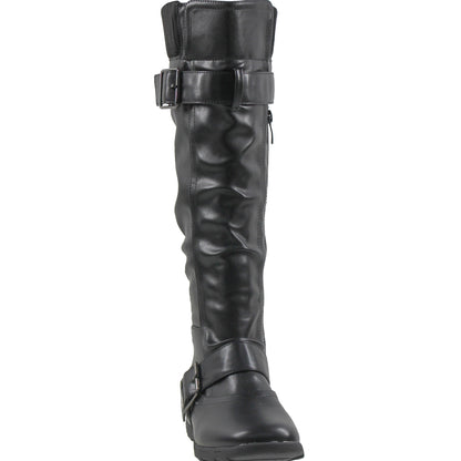 SOBEYO Knee High Boots Ruched Knit Cuff Double Straps Buckles