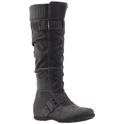 SOBEYO Knee High Boots Ruched Knit Cuff Double Straps Buckles