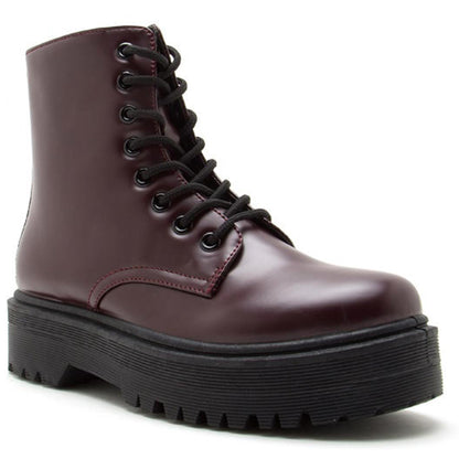 Women's Ankle Boots Chunky Platform Lace-up Booties Burgundy
