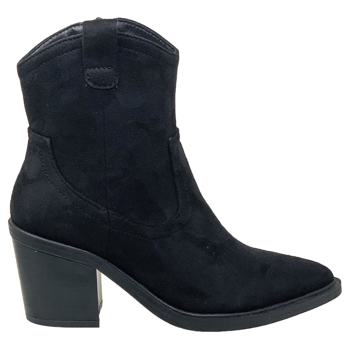 Western Ankle Booties Stitched Cowboy Toe Side Zipper Closure Black