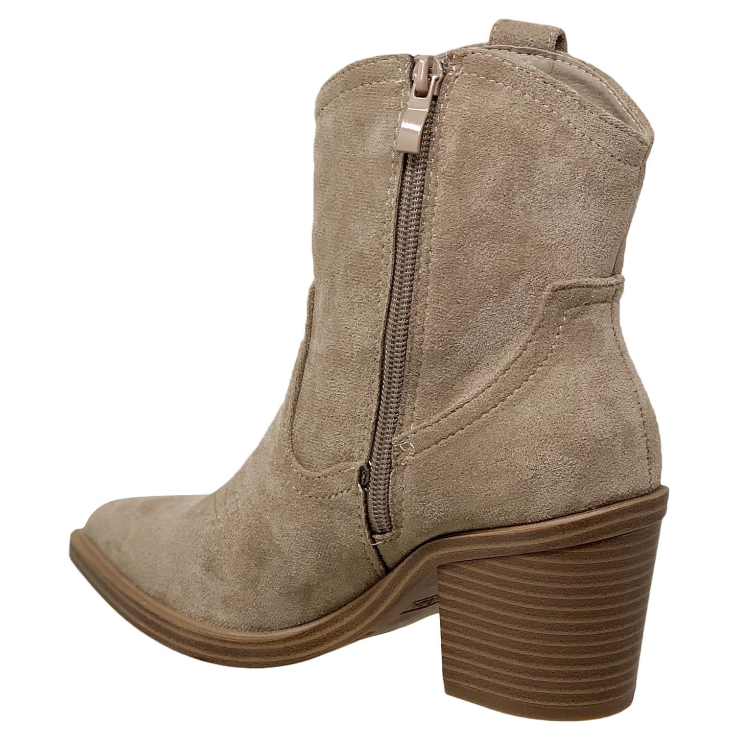 Western Ankle Booties Stitched Cowboy Toe Side Zipper Closure Taupe