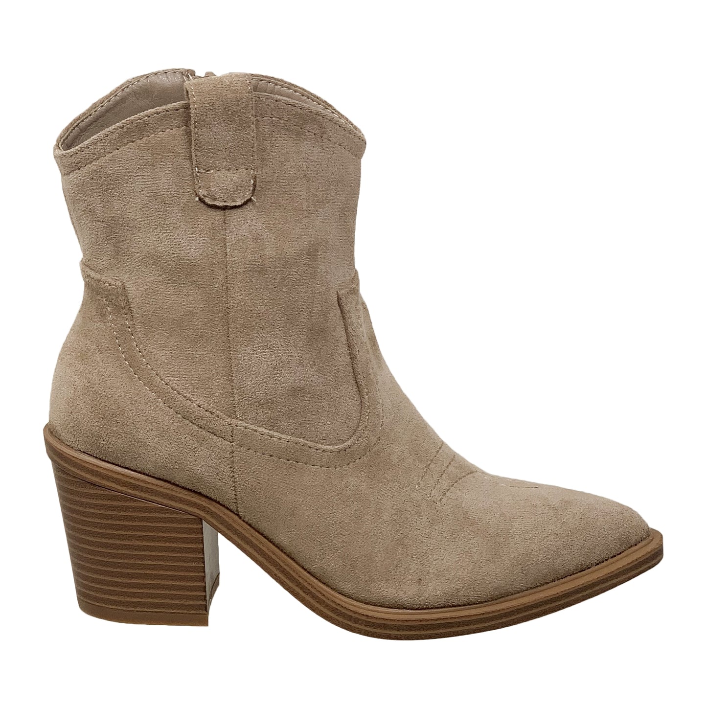 Western Ankle Booties Stitched Cowboy Toe Side Zipper Closure Taupe
