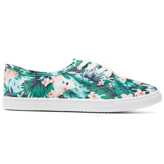 SOBEYO Women's Sneakers Canvas Lace Up Low Top Green Flora