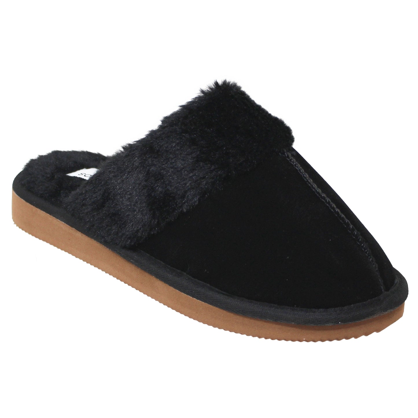 SOBEYO Furry Clog Slippers Indoor/Outdoor Fur Lining Black Suede