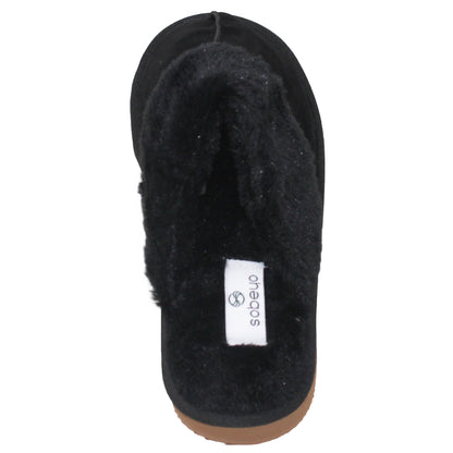 SOBEYO Furry Clog Slippers Indoor/Outdoor Fur Lining Black Suede