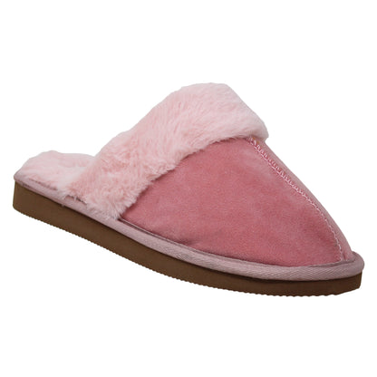 SOBEYO Furry Clog Slippers Indoor/Outdoor Fur Lining Pink Suede