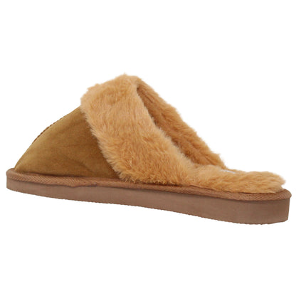 SOBEYO Furry Clog Slippers Indoor/Outdoor Fur Lining Tan Suede